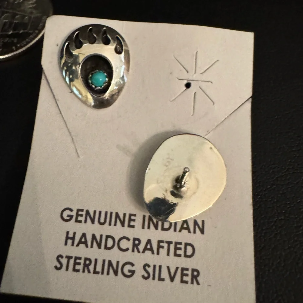 Native American bear paw sterling silver‎ with turquoise earrings